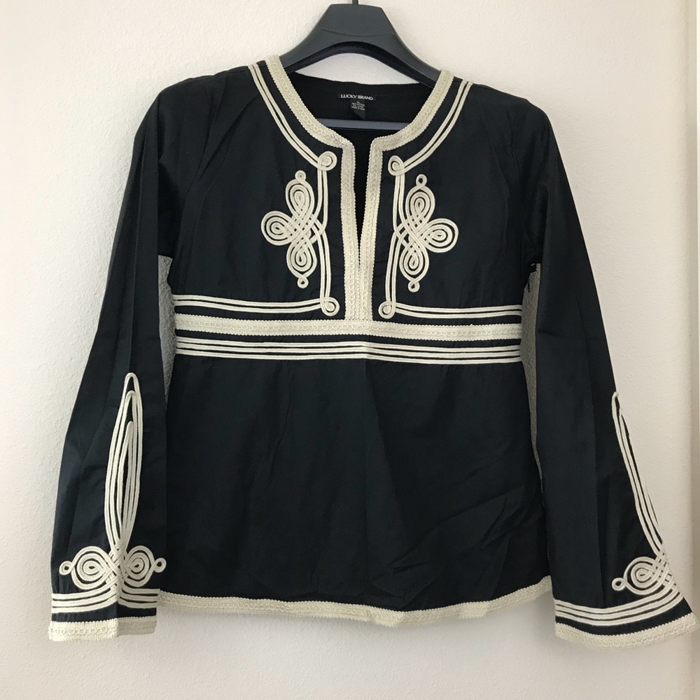 Lucky Brand Top Boho Popover Tunic Scroll Applique